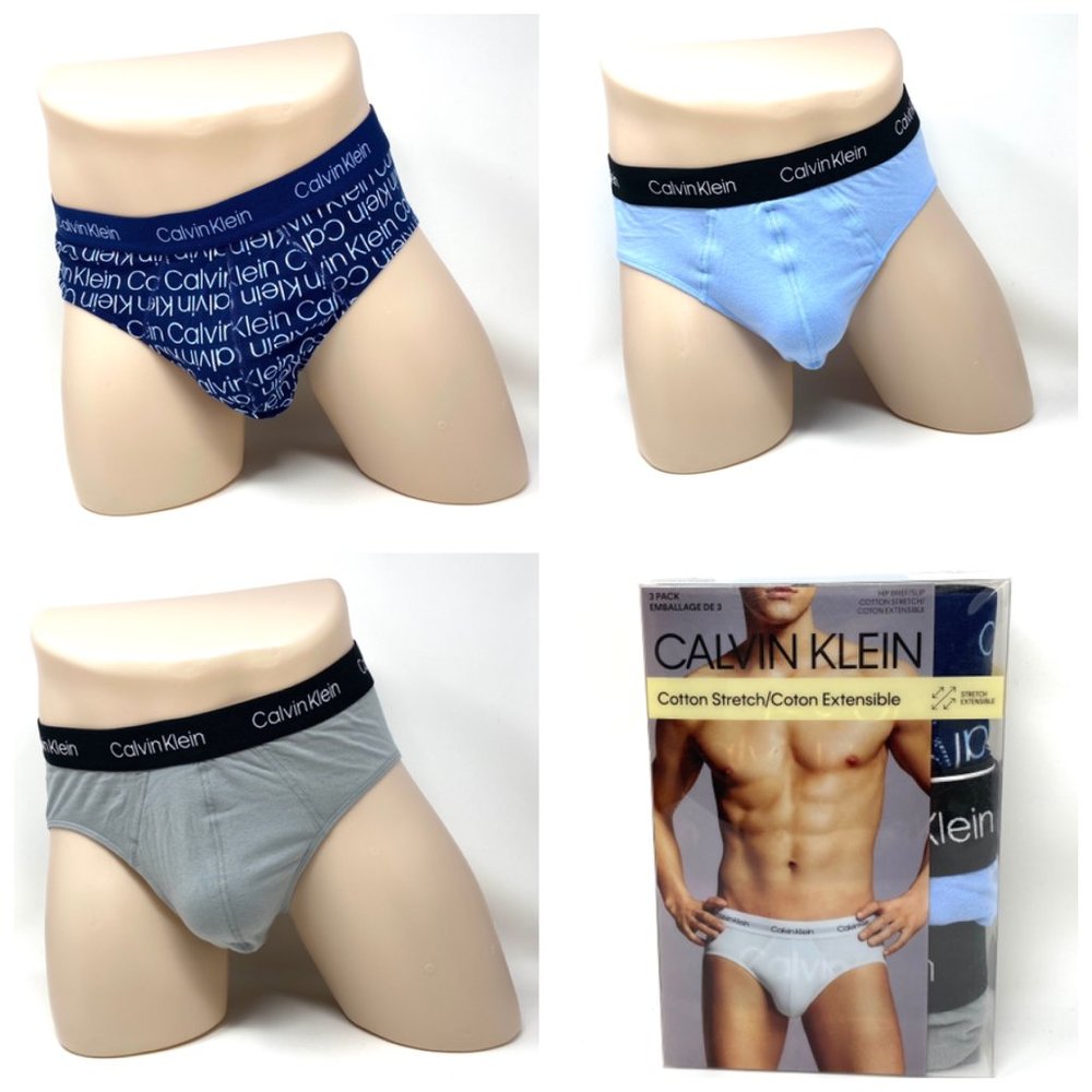 💖MEGA SALE💖Calvin Klein Men 3-Pack Cotton Stretch Blue Brief Black NP21660935